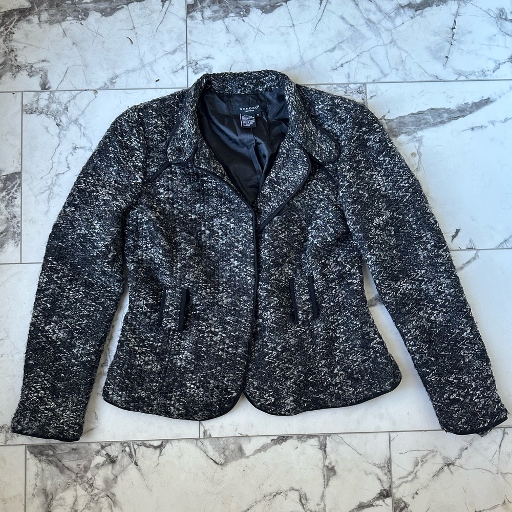 Sandro Sportswear Blk Gray Boucle Jacket Blazer without BELT - Size Small